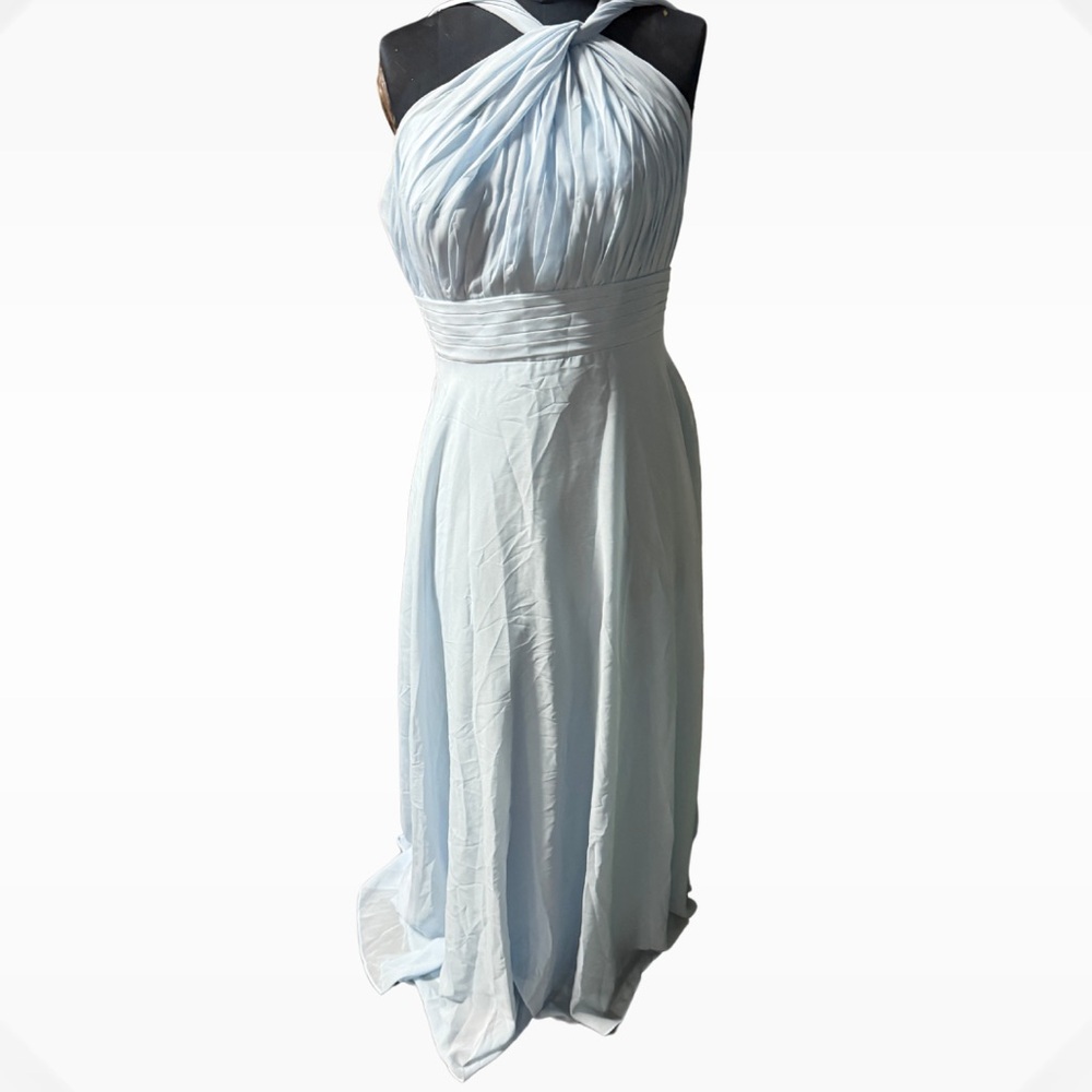 Elegant Light Blue Halter Dress